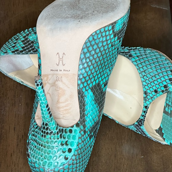 Cole Haan Real Snakeskin 8 1/2 Teal Open Toe Pumps - Picture 6 of 14